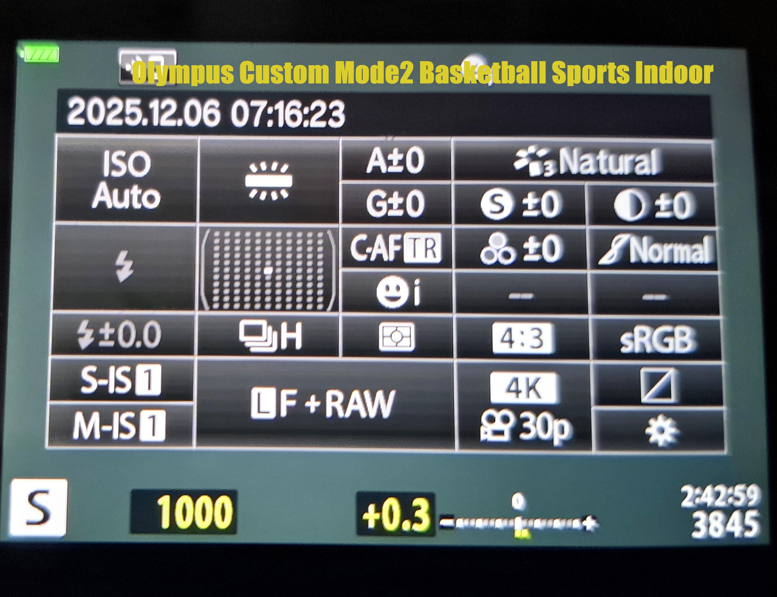 צילום כדורסל באולם Olympus Custom Mode2 Basketball Sports Indoor